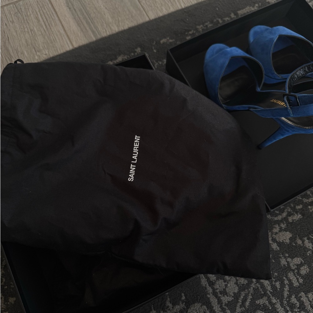 ***AUTHENTIC*** Saint Laurent Tribute 105 Blue Majorelle Suede sandals - Picture 8 of 9